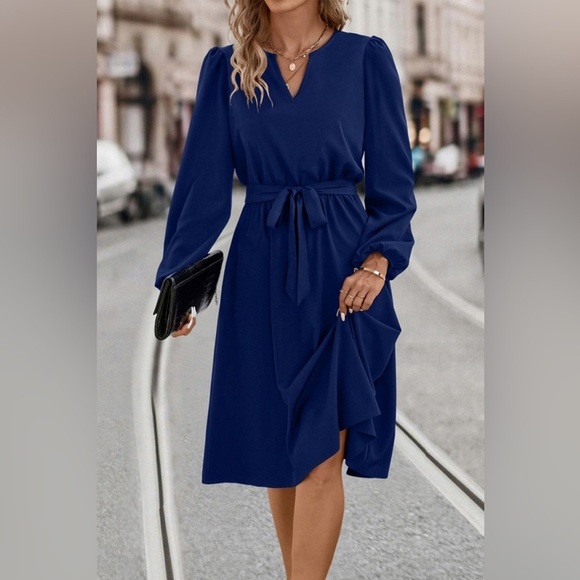 Timeless Grace Long Sleeve Notched Dress - Picture 2 of 5
